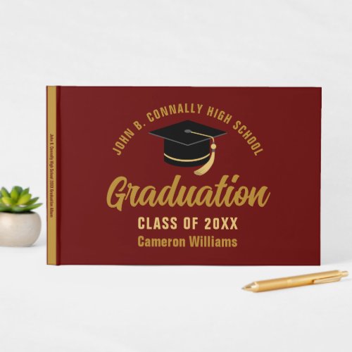Maroon Gold Graduate Custom 2024 Graduation Party Guest Book