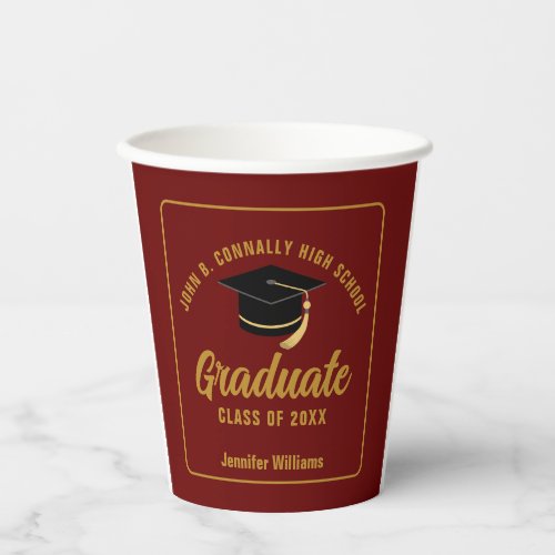 Maroon Gold Graduate Custom 2024 Graduation Party Paper Cups