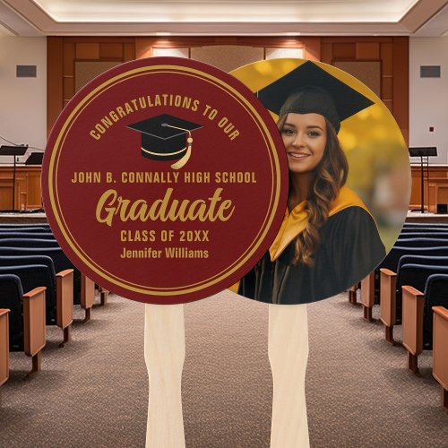 Maroon Gold Graduate Custom 2024 Graduation Photo Hand Fan