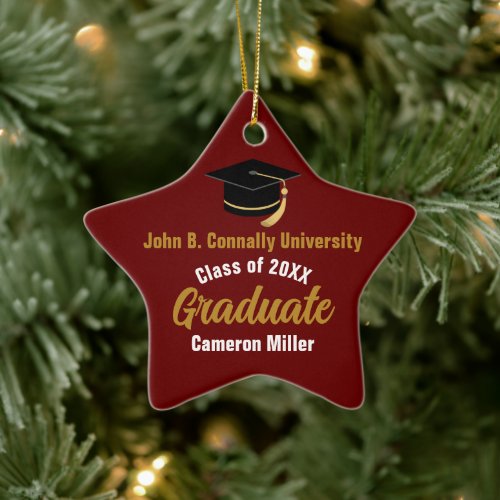 Maroon Gold Graduate Custom 2024 Graduation Star Ceramic Ornament