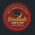 Maroon Gold Graduate Custom 2025 Graduation Magnet<br><div class="desc">This modern maroon and gold custom senior graduate magnet features classy white typography of your high school or college name for the class of 2025. Customize with your graduating year under the chic black handwritten script and black grad cap for a great personalized graduation keepsake gift.</div>