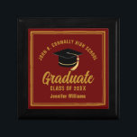 Maroon Gold Graduate Custom 2025 Graduation Party Gift Box<br><div class="desc">This modern maroon and gold custom graduation gift box features classy typography of your high school or college name for the class of 2025. Customize with your graduating year under the chic handwritten script and black grad cap for a great personalized graduate present.</div>