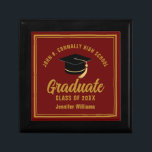 Maroon Gold Graduate Custom 2025 Graduation Party Gift Box<br><div class="desc">This modern maroon and gold custom graduation gift box features classy typography of your high school or college name for the class of 2025. Customize with your graduating year under the chic handwritten script and black grad cap for a great personalized graduate present.</div>