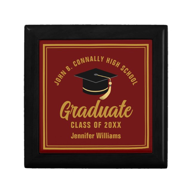 Maroon Gold Graduate Custom 2025 Graduation Party Gift Box (Front)