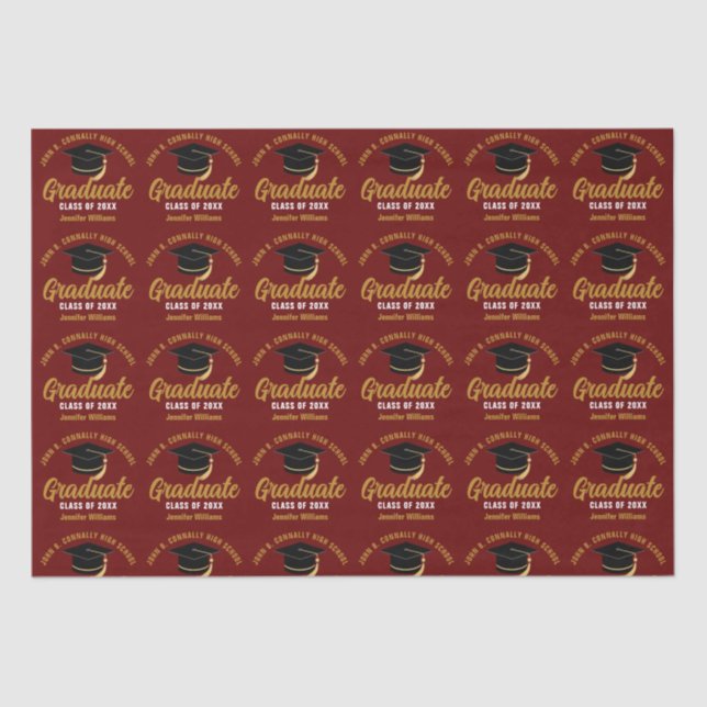 Maroon Gold Graduate Custom 2025 Graduation Party Tissue Paper (Front)