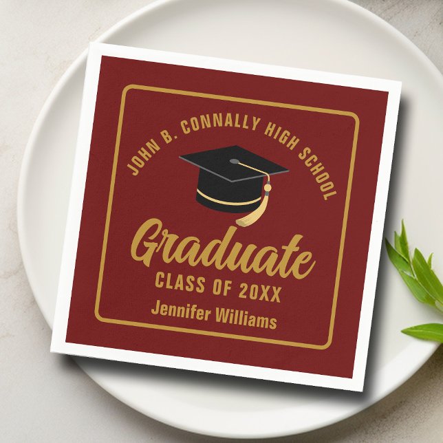 Maroon Gold Graduate Custom 2026 Graduation Party Napkins (Creator Uploaded)