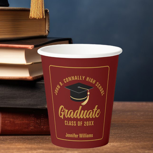 Maroon Gold Graduate Custom 2026 Graduation Party Paper Cups (Creator Uploaded)