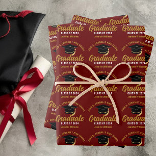 Maroon Gold Graduate Custom 2026 Graduation Party Wrapping Paper Sheets