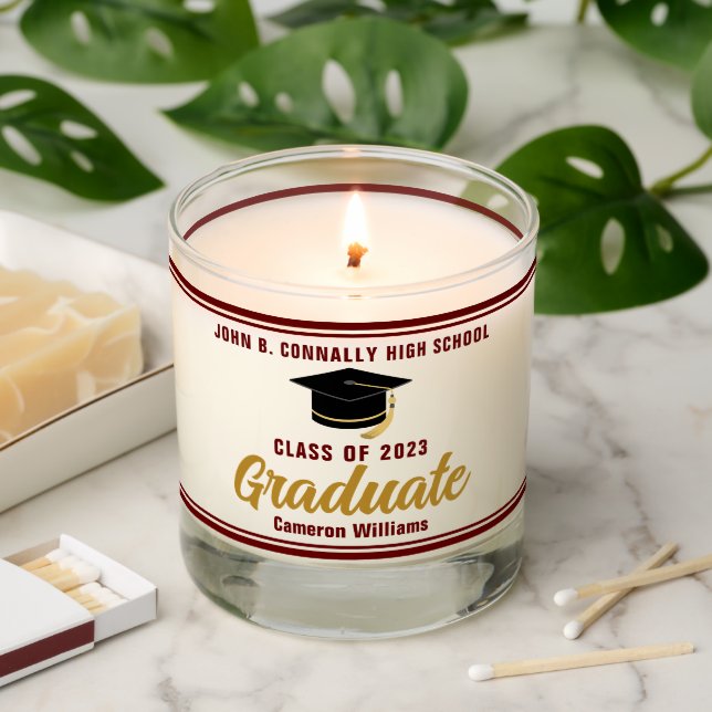 Maroon Gold Graduate Custom Graduation Gift Scented Candle (Lit)