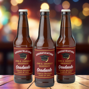 Maroon Gold Graduate Custom Graduation Party Beer Bottle Label