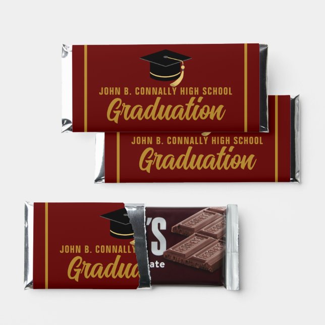 Maroon Gold Graduate Custom Graduation Party Hershey Bar Favors (Front)