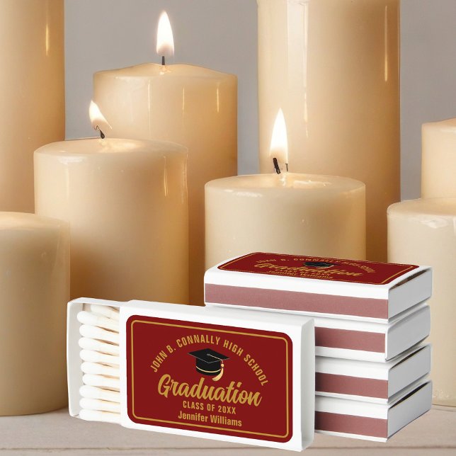 Maroon Gold Graduate Custom Graduation Party Matchboxes (Creator Uploaded)