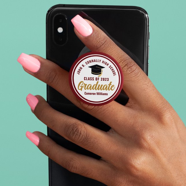 Maroon Gold Graduate Custom Graduation PopSocket (Creator Uploaded)