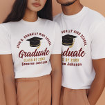 Maroon Gold Graduate Custom School 2025 Graduation Tri-Blend Shirt<br><div class="desc">These modern maroon and gold script custom senior graduate tri-blend t-shirts feature your high school or college name for the class of 2025. Customize with your graduating year under the chic handwritten script and black grad cap for a great personalized graduation party tee for seniors.</div>