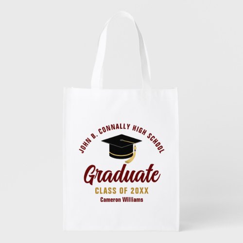Maroon Gold Graduate Personalized 2024 Graduation Grocery Bag