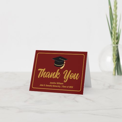 Maroon Gold Graduate Personalized 2024 Graduation Thank You Card