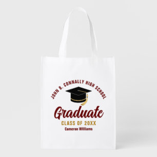 Maroon Gold Graduate Personalized 2025 Graduation Grocery Bag