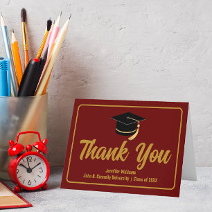 Maroon Gold Graduate Personalized 2025 Graduation Thank You Card