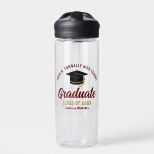 Maroon Gold Graduate Personalized 2025 Graduation Water Bottle