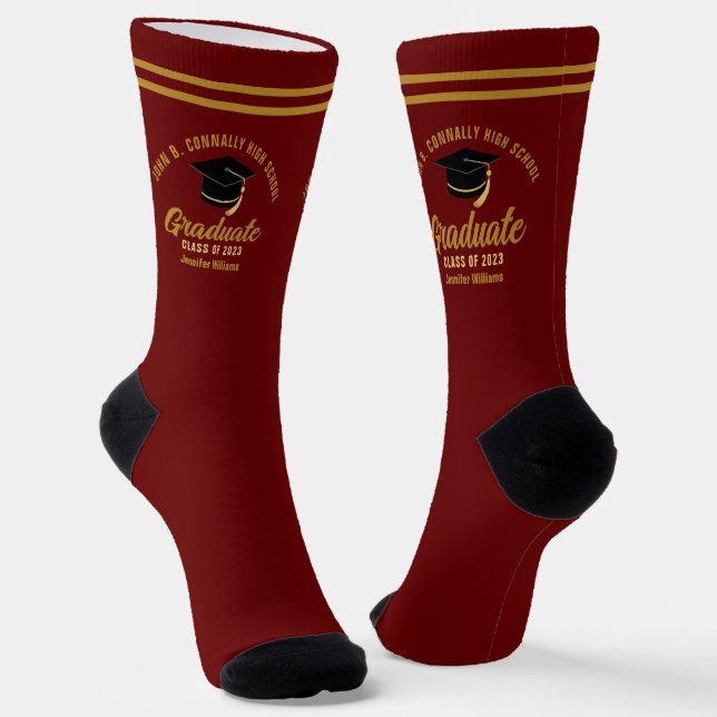 Maroon Gold Graduate Personalized 2026 Graduation Socks (Angled)
