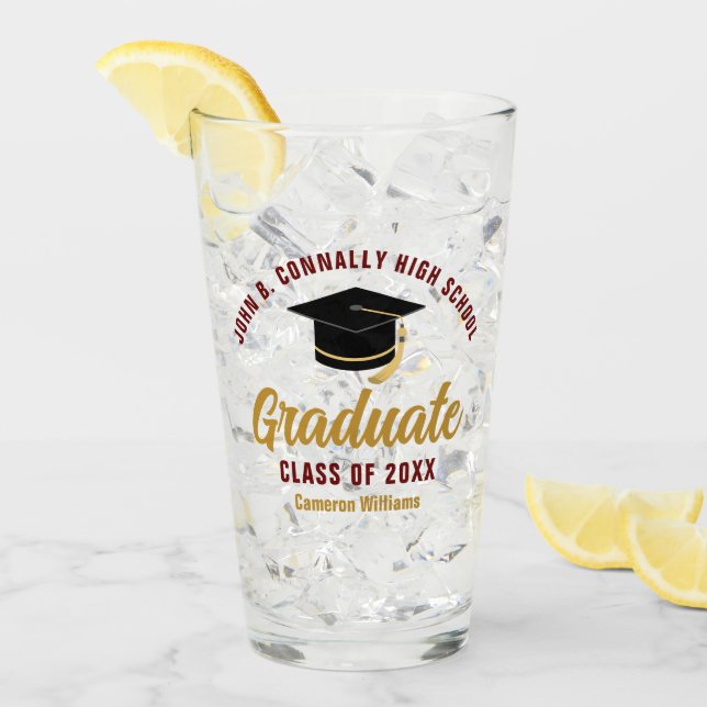 Maroon Gold Graduate Personalized Graduation Glass (Front Ice)