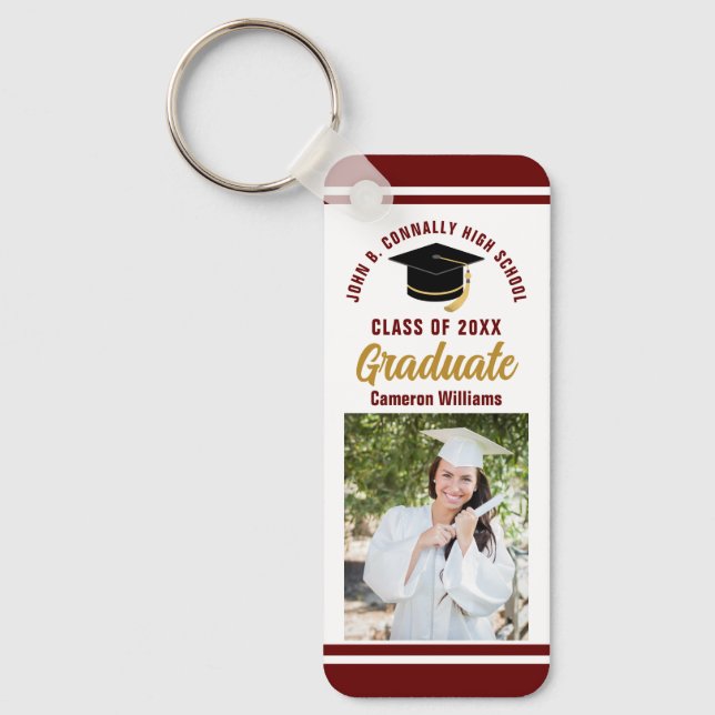 Maroon Gold Graduate Photo 2024 Custom Graduation Keychain (Front)
