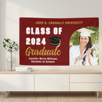 Maroon Gold Graduate Photo 2024 Graduation Party Banner by epicdesigns at Zazzle