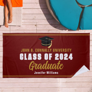 Maroon Gold Graduate Photo 2026 Graduation Party Beach Towel