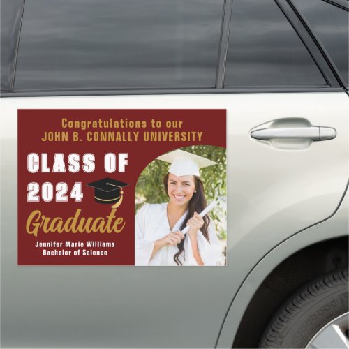 Maroon Gold Graduate Photo Arch 2024 Graduation Car Magnet