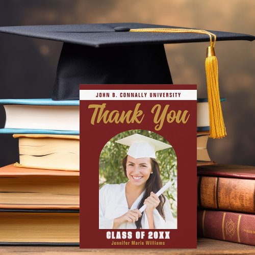 Maroon Gold Graduate Photo Arch 2024 Graduation Thank You Card