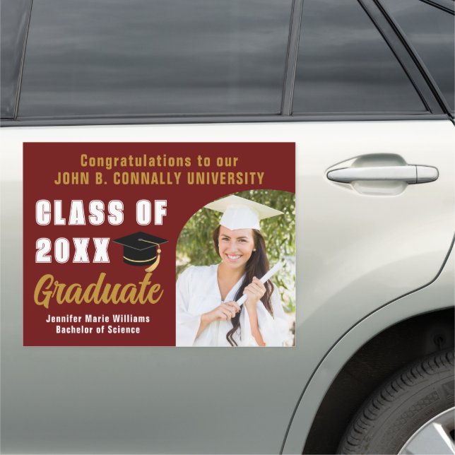 Maroon Gold Graduate Photo Arch 2025 Graduation Car Magnet (In Situ)