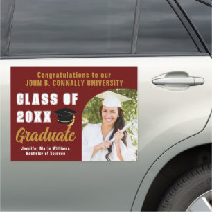 Maroon Gold Graduate Photo Arch 2026 Graduation Car Magnet