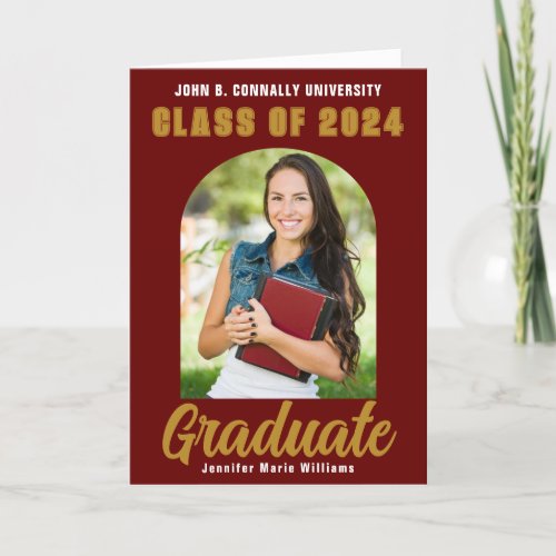 Maroon Gold Graduate Photo Arch Folded Graduation Announcement