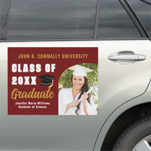 Maroon Gold Graduate Photo Arch Graduation Car Magnet (In Situ)