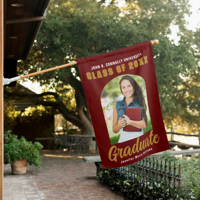Maroon Gold Graduate Photo Arch Graduation Party House Flag (In SItu)
