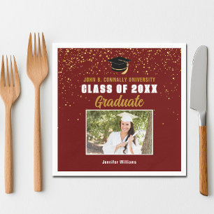 Maroon Gold Graduate Photo Chic Graduation Party Napkins