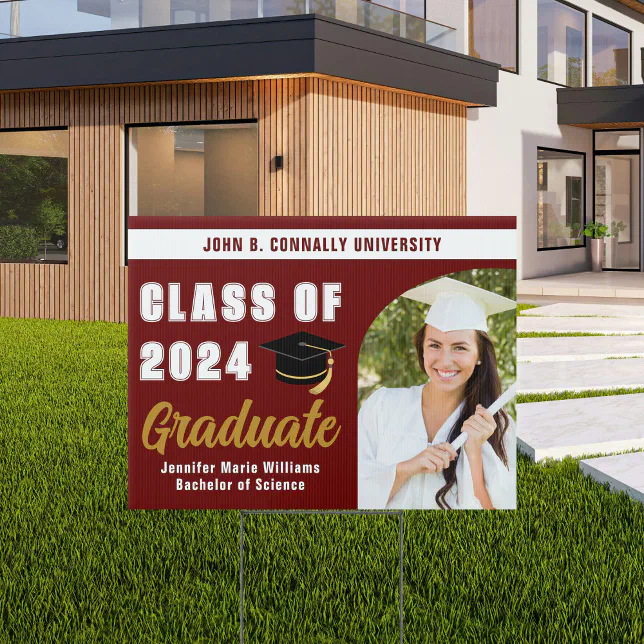 Maroon Gold Graduate Photo Chic Graduation Yard Sign | Zazzle