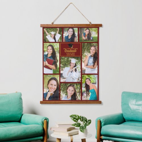 Maroon Gold Graduate Photo Collage 2024 Graduation Hanging Tapestry