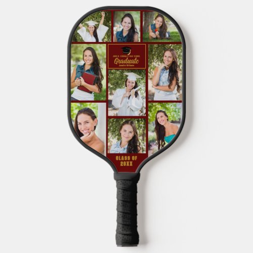 Maroon Gold Graduate Photo Collage 2024 Graduation Pickleball Paddle