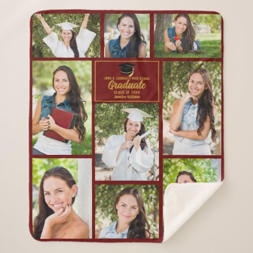 Maroon Gold Graduate Photo Collage 2024 Graduation Sherpa Blanket