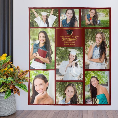 Maroon Gold Graduate Photo Collage 2024 Graduation Tapestry