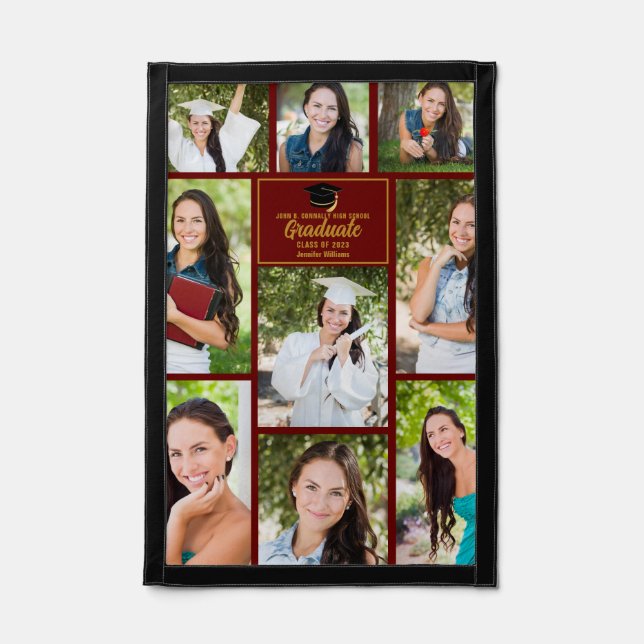 Maroon Gold Graduate Photo Collage 2025 Graduation Pennant (Front)