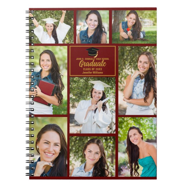 Maroon Gold Graduate Photo Collage 2026 Graduation Notebook (Front)