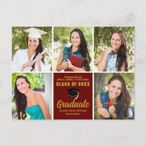 Maroon Gold Graduate Photo Collage Chic Graduation Postcard