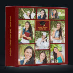Maroon Gold Graduate Photo Collage Graduation 3 Ring Binder<br><div class="desc">This modern maroon senior graduate collage photo album features your favorite 9 student photographs. This graduation design features classy gold typography of your high school or college name for the class of 2025. Customize this keepsake gift with your graduating year below the black grad cap. It features 2 horizontal pictures,...</div>