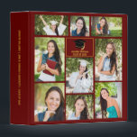 Maroon Gold Graduate Photo Collage Graduation 3 Ring Binder<br><div class="desc">This modern maroon senior graduate collage photo album features your favorite 9 student photographs. This graduation design features classy gold typography of your high school or college name for the class of 2025. Customize this keepsake gift with your graduating year below the black grad cap. It features 2 horizontal pictures,...</div>