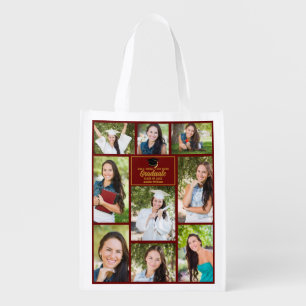 Maroon Gold Graduate Photo Collage Graduation Grocery Bag
