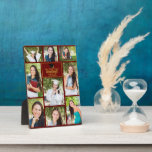 Maroon Gold Graduate Photo Collage Graduation Plaque<br><div class="desc">This modern maroon senior graduate photo plaque features your favorite 9 student photographs. This graduation party decor features classy gold typography of your high school or college name for the class of 2025. Customize this keepsake gift with your graduating year below the black grad cap. It features 2 horizontal pictures,...</div>