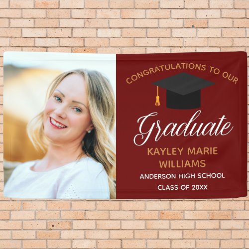 Maroon Gold Graduate Photo Graduation Party Banner