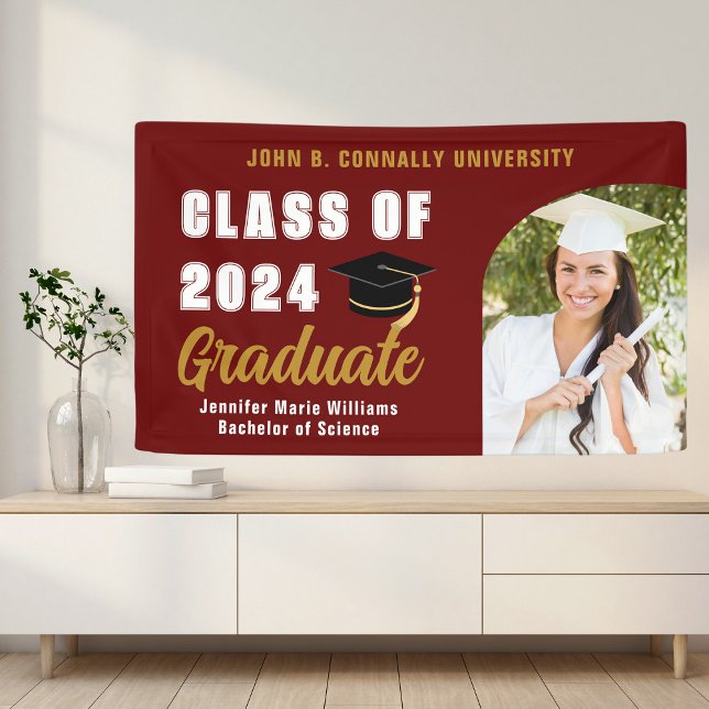 Maroon Gold Graduate Photo Graduation Party Banner (Creator Uploaded)